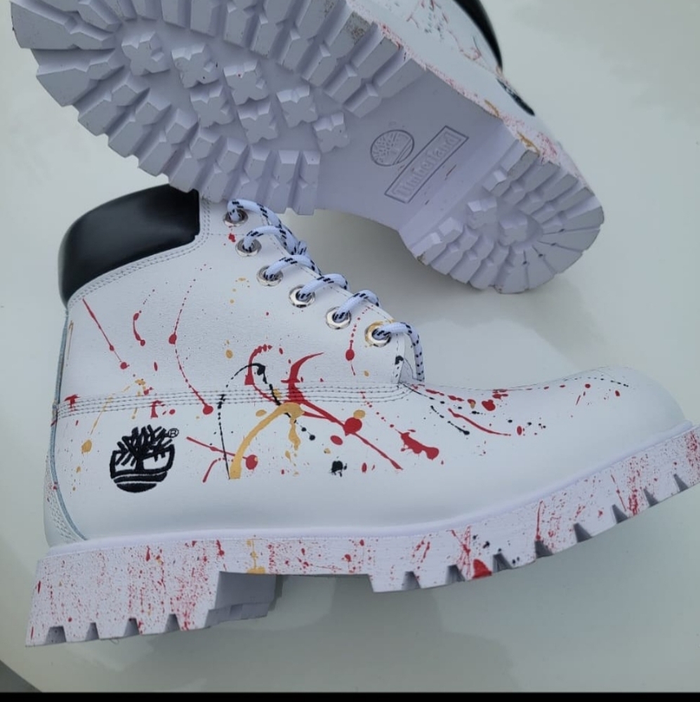 Timberland boots splatter fire red and Gold